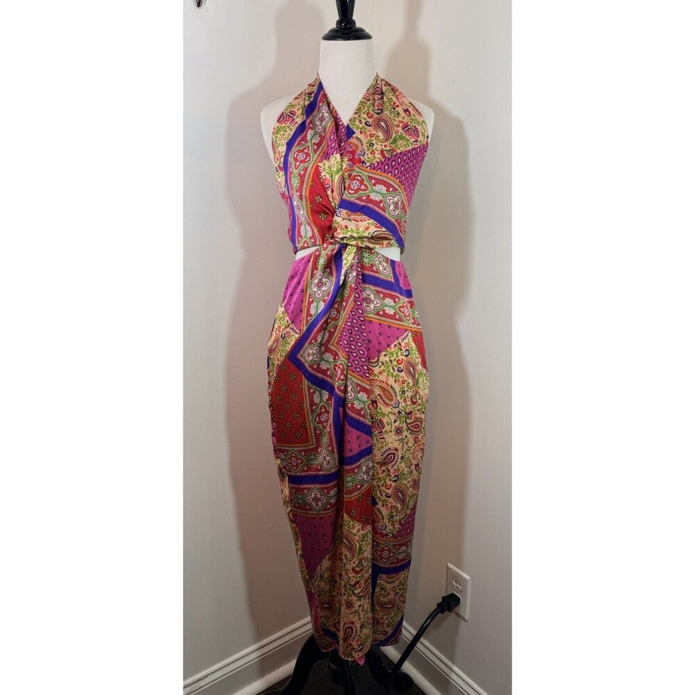Zara Pink Red Paisley Halter Midi Dress - Picture 7 of 16